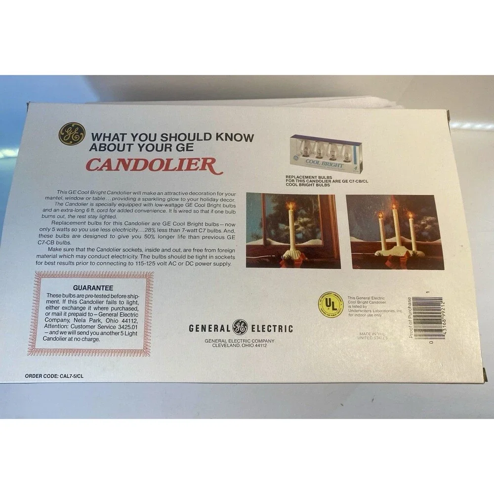 Vintage Christmas GE 5 Light Candolier Candelabra Window Lights w/Box WORKS